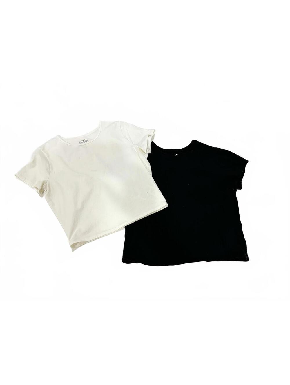 Hollister Set of 2 Baby Tee Black & White Fitted Cropped T-shirt- Size Large